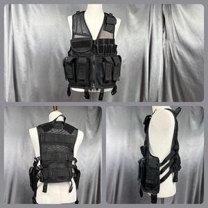 Tac-Force Tactical Vest MOLLE Load Bearing Vest Black Adjustable Mesh Padded OS